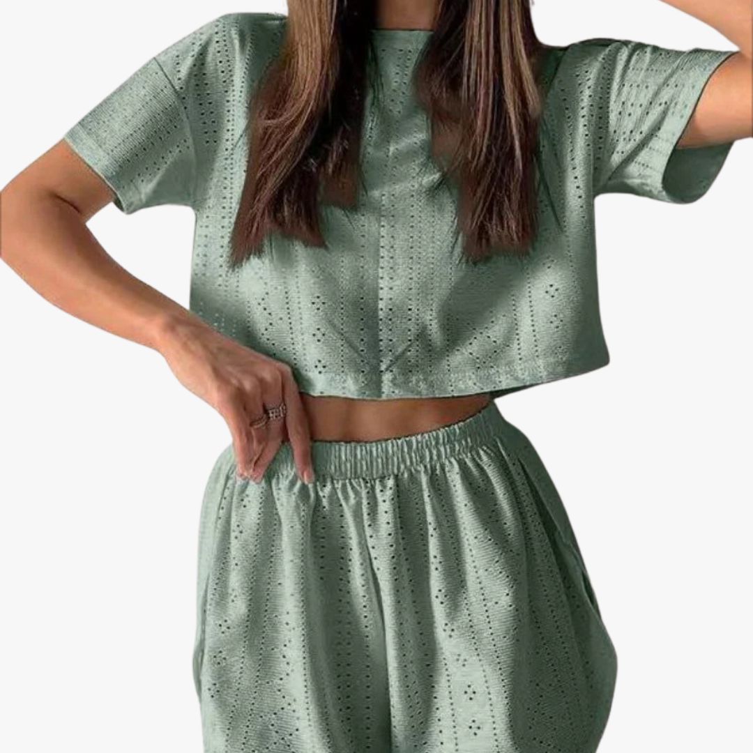 Jace & Rose 2-Piece Set Breathable Cotton Blend Crop Top & Shorts Relaxed Fit for Women