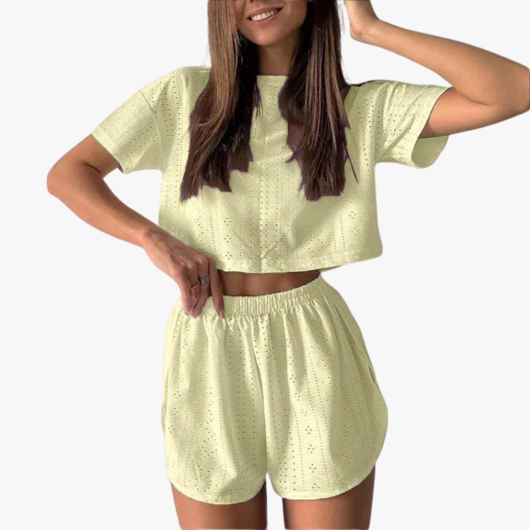 Jace & Rose 2-Piece Set Breathable Cotton Blend Crop Top & Shorts Relaxed Fit for Women