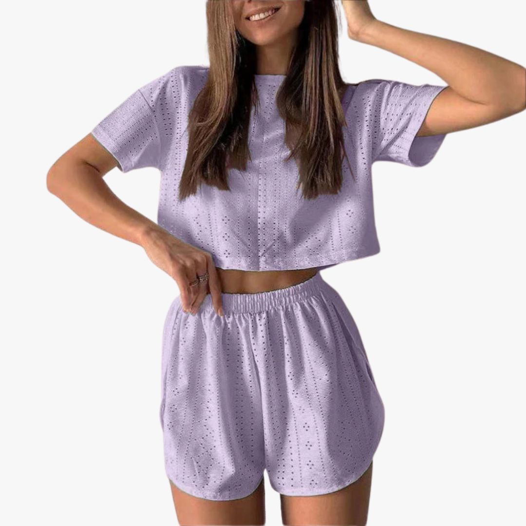 Jace & Rose 2-Piece Set Breathable Cotton Blend Crop Top & Shorts Relaxed Fit for Women