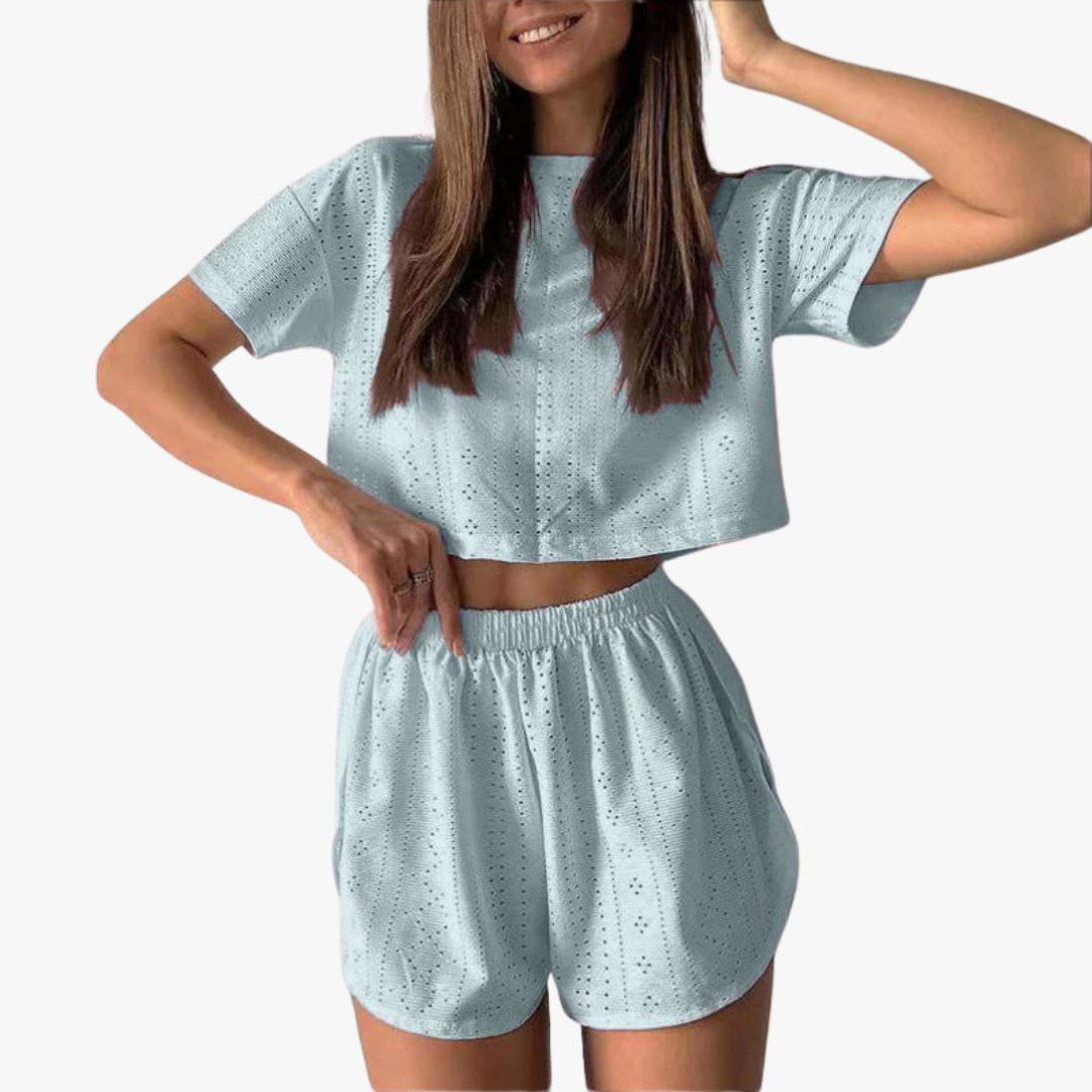 Jace & Rose 2-Piece Set Breathable Cotton Blend Crop Top & Shorts Relaxed Fit for Women