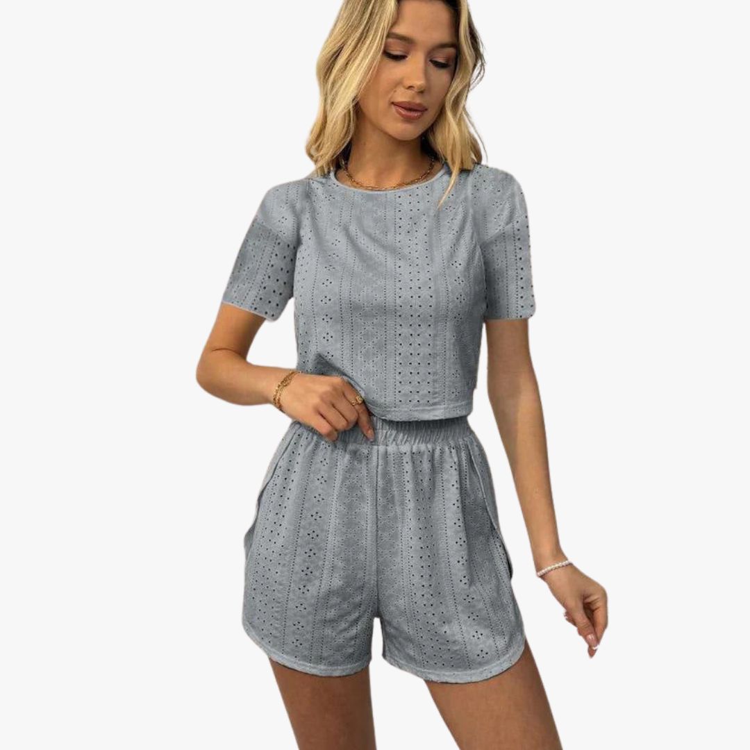 Jace & Rose 2-Piece Set Breathable Cotton Blend Crop Top & Shorts Relaxed Fit for Women