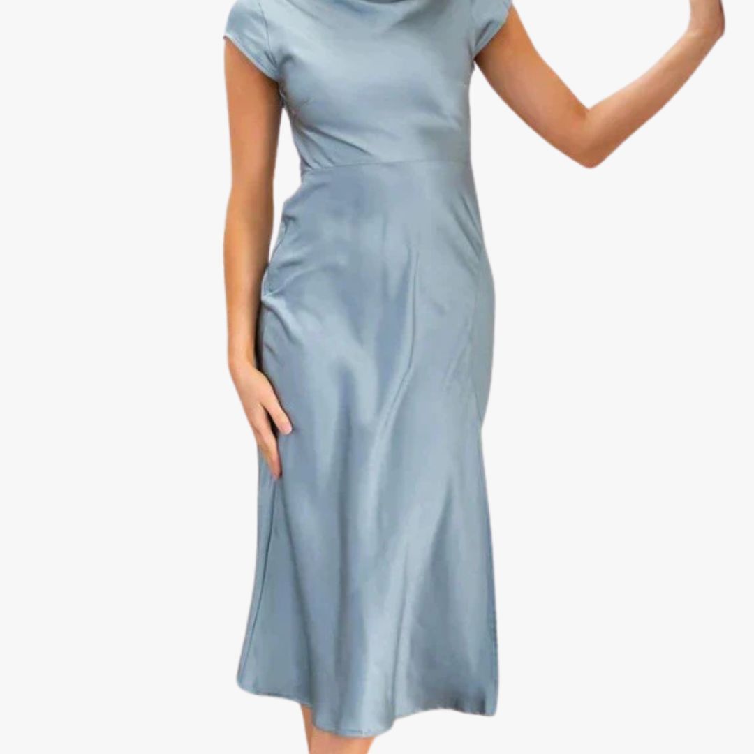 Jace & Rose Backless Satin Evening Elegant Midi Dress