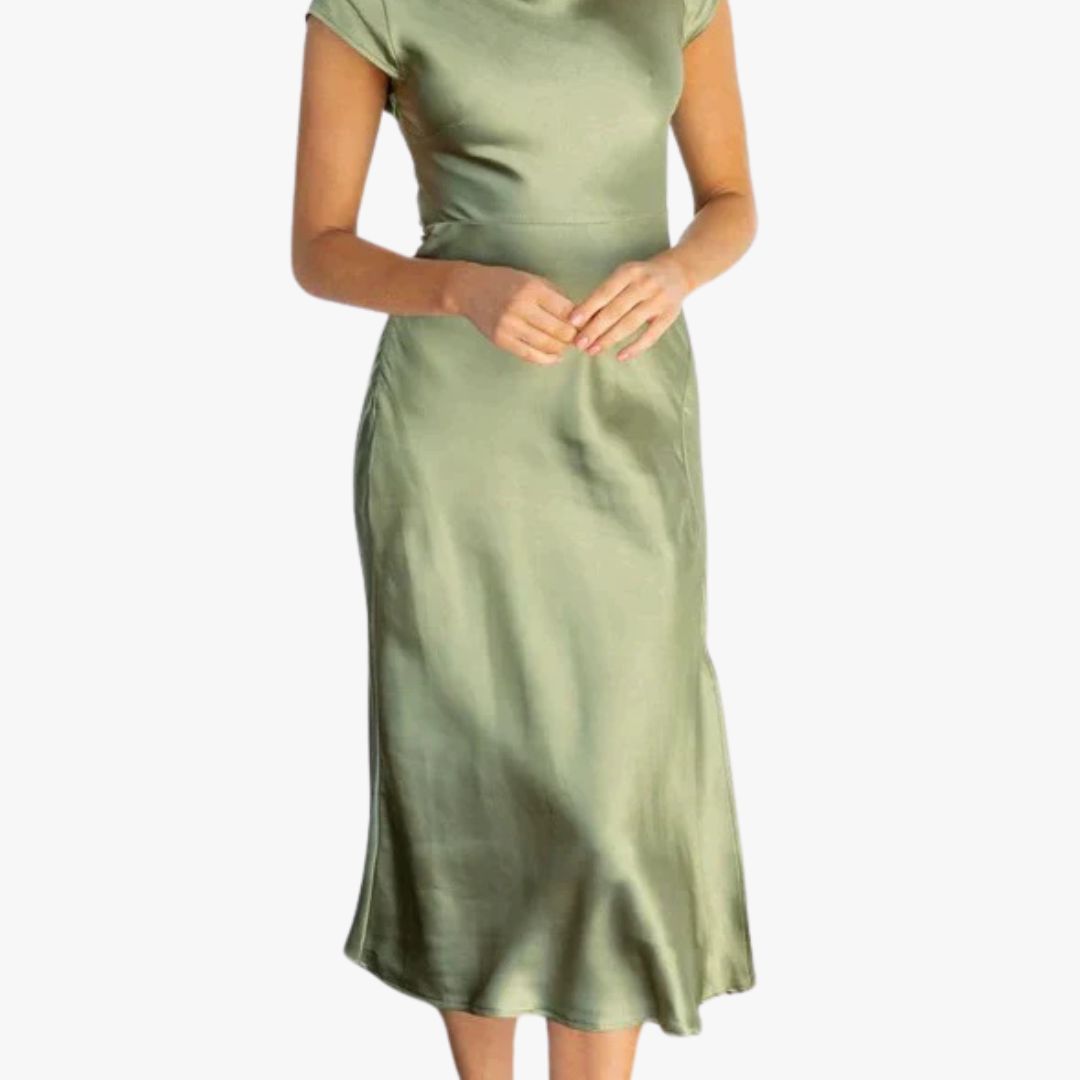 Jace & Rose Backless Satin Evening Elegant Midi Dress