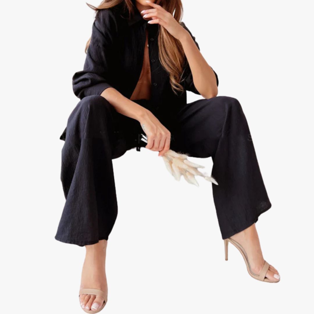 Jace & Rose Casual Chic 2-Piece Set Relaxed Shirt Wide-Leg Pants Effortless Style for Women