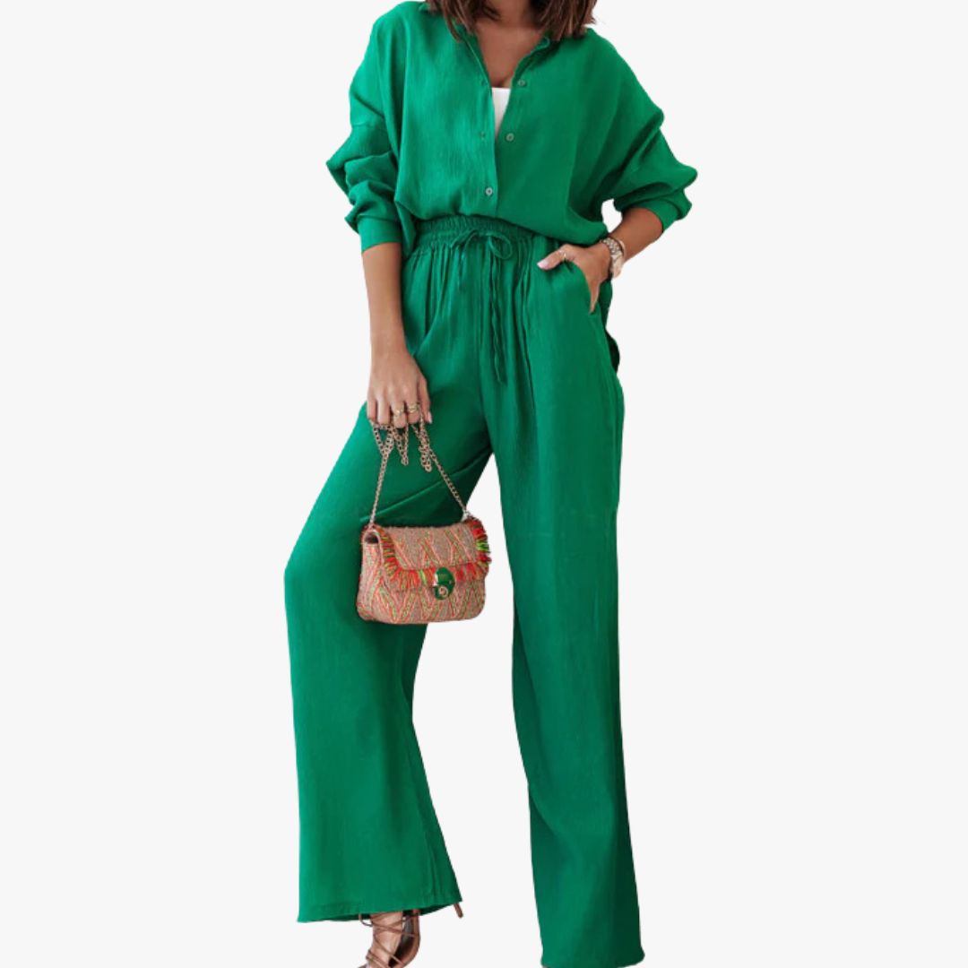 Jace & Rose Casual Chic 2-Piece Set Relaxed Shirt Wide-Leg Pants Effortless Style for Women