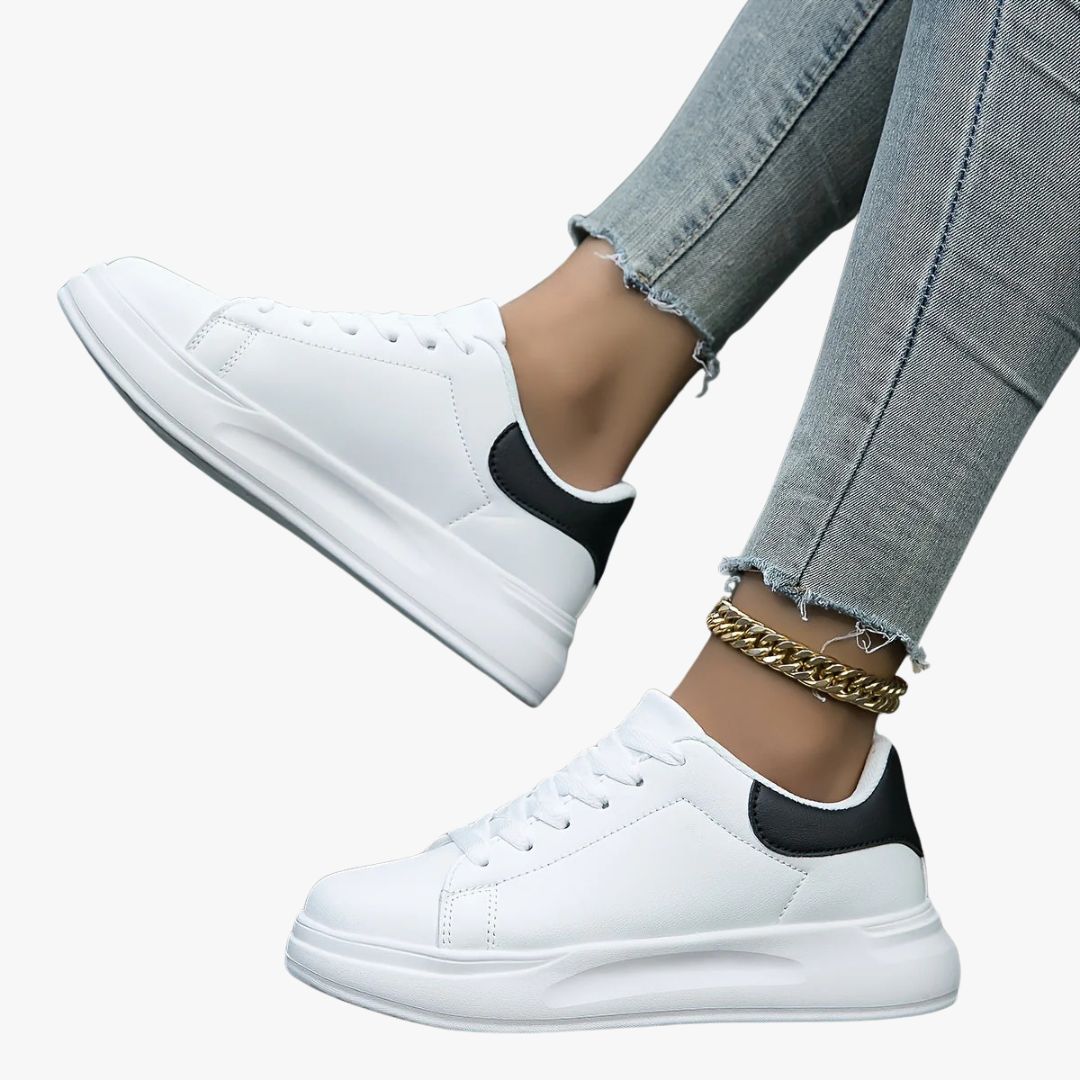 Jace & Rose Clean White Leather Sneakers for Women