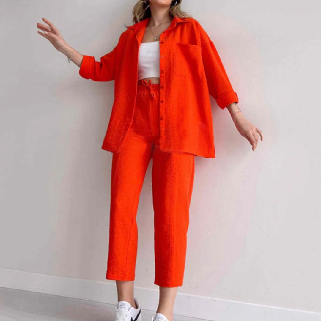 Jace & Rose Co-Ord 2-Piece Set Oversized Button-Up Shirt & Wide-Leg Trousers Relaxed Fit for Women