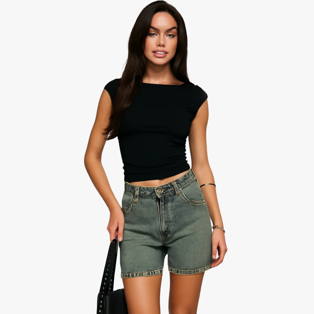 Jace & Rose Denim Shorts Mid-Rise Relaxed Fit 5-Pocket Button Fly Casual Wear for Women