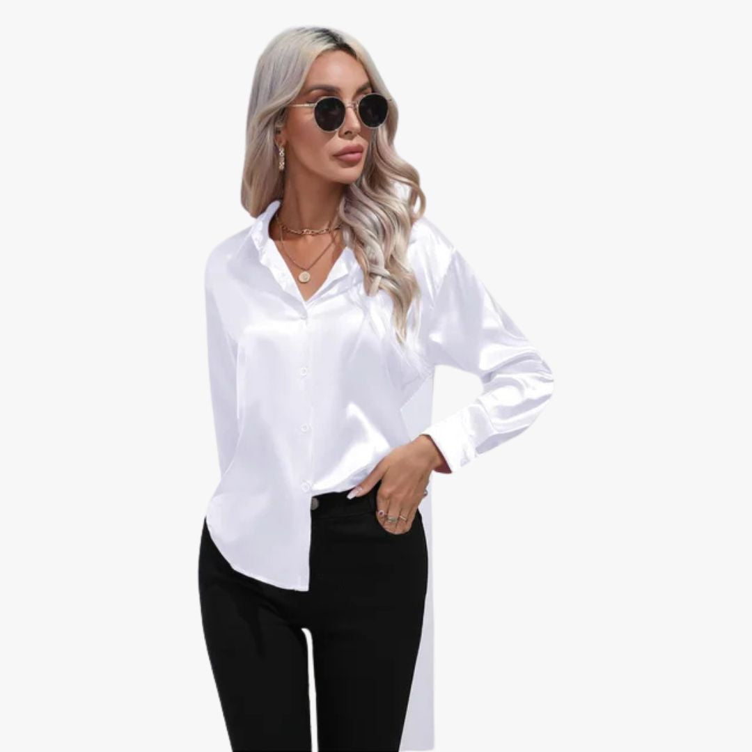Jace & Rose Elegant Loose Satin Long Sleeve Blouse for Women