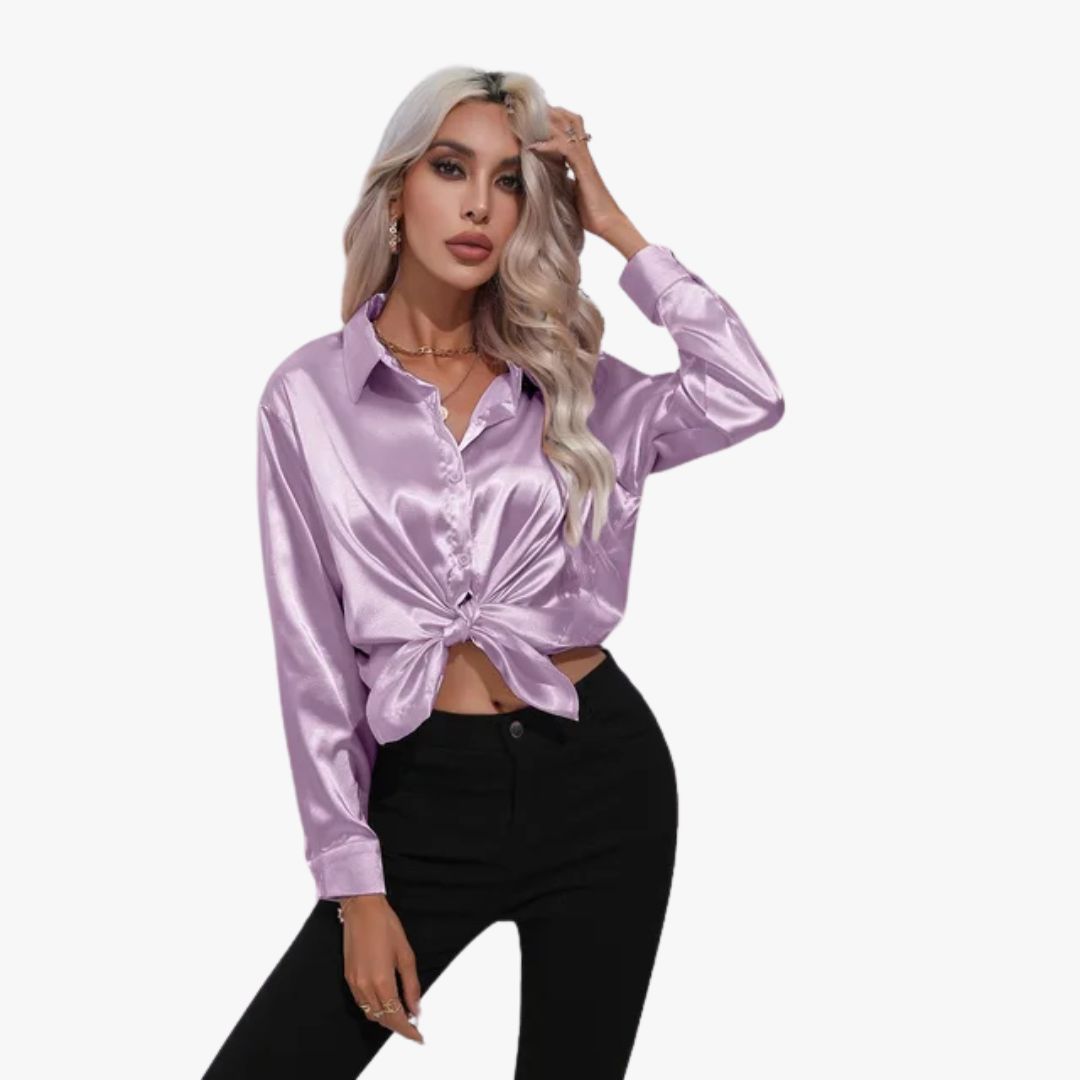 Jace & Rose Elegant Loose Satin Long Sleeve Blouse for Women