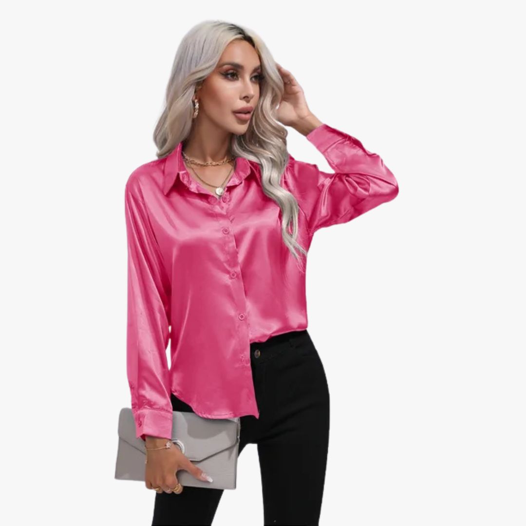 Jace & Rose Elegant Loose Satin Long Sleeve Blouse for Women