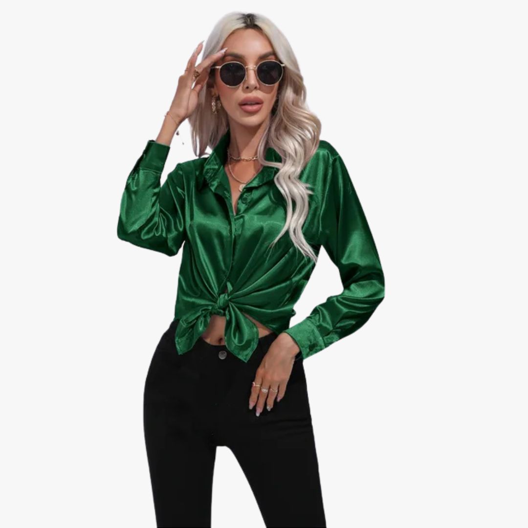 Jace & Rose Elegant Loose Satin Long Sleeve Blouse for Women