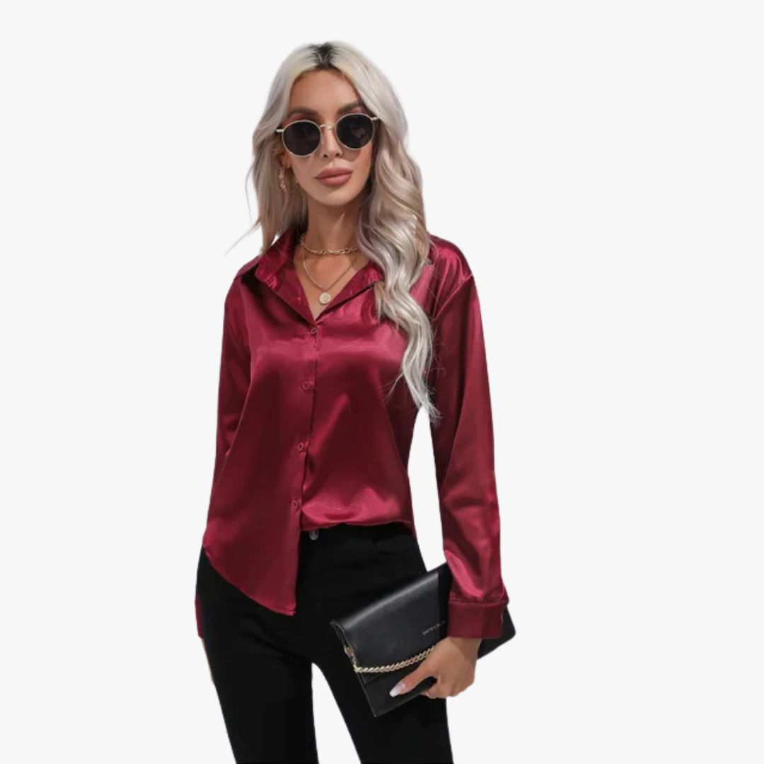 Jace & Rose Elegant Loose Satin Long Sleeve Blouse for Women
