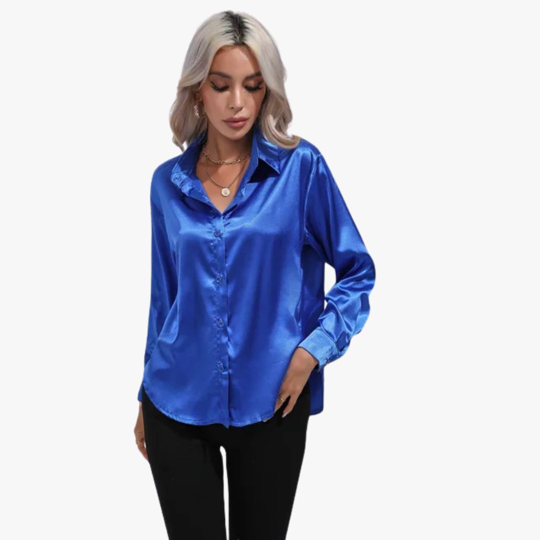 Jace & Rose Elegant Loose Satin Long Sleeve Blouse for Women