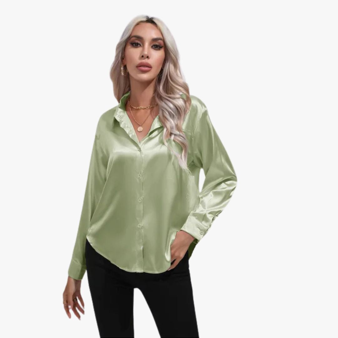 Jace & Rose Elegant Loose Satin Long Sleeve Blouse for Women