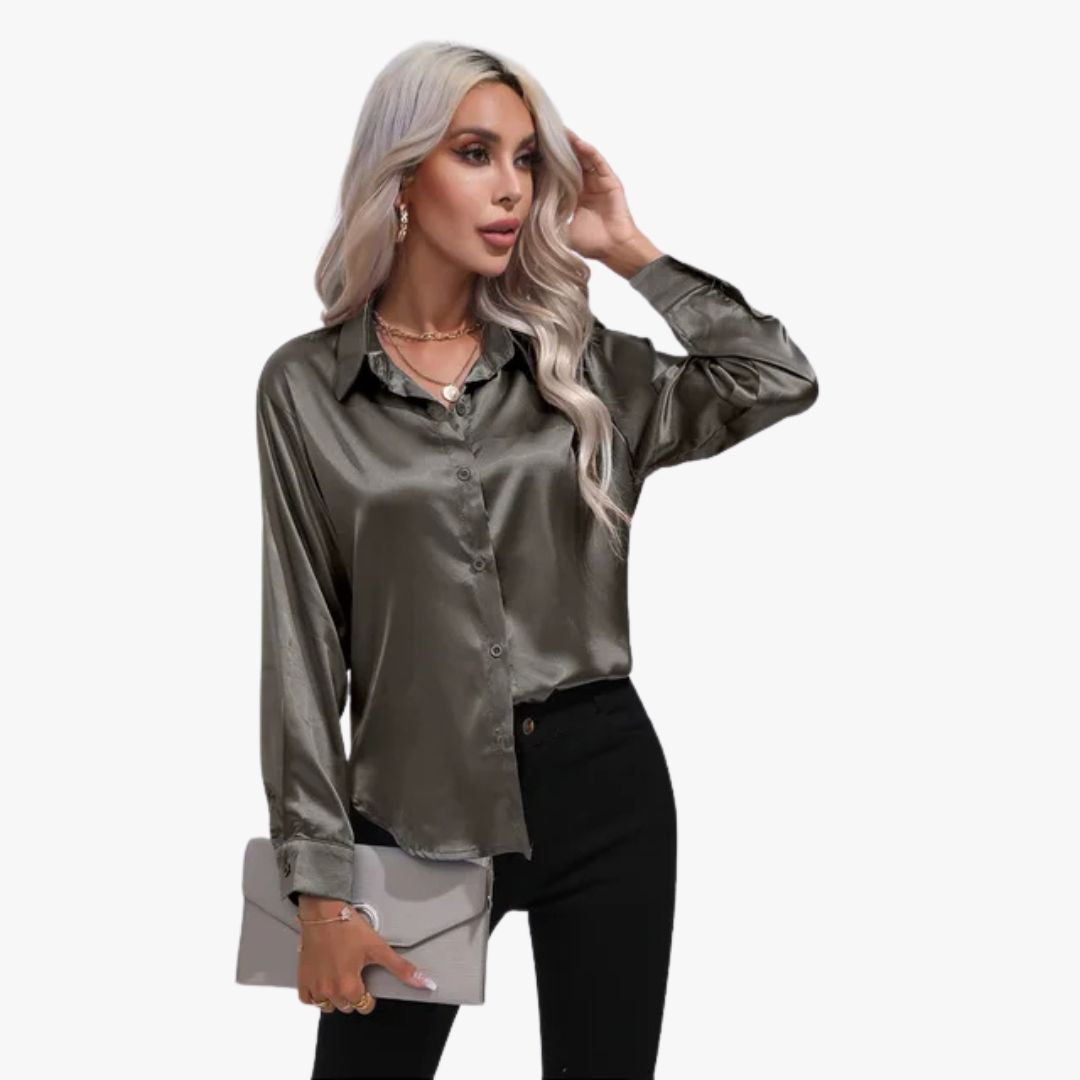 Jace & Rose Elegant Loose Satin Long Sleeve Blouse for Women