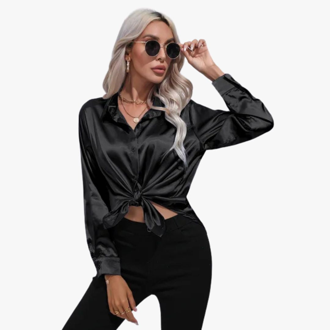 Jace & Rose Elegant Loose Satin Long Sleeve Blouse for Women
