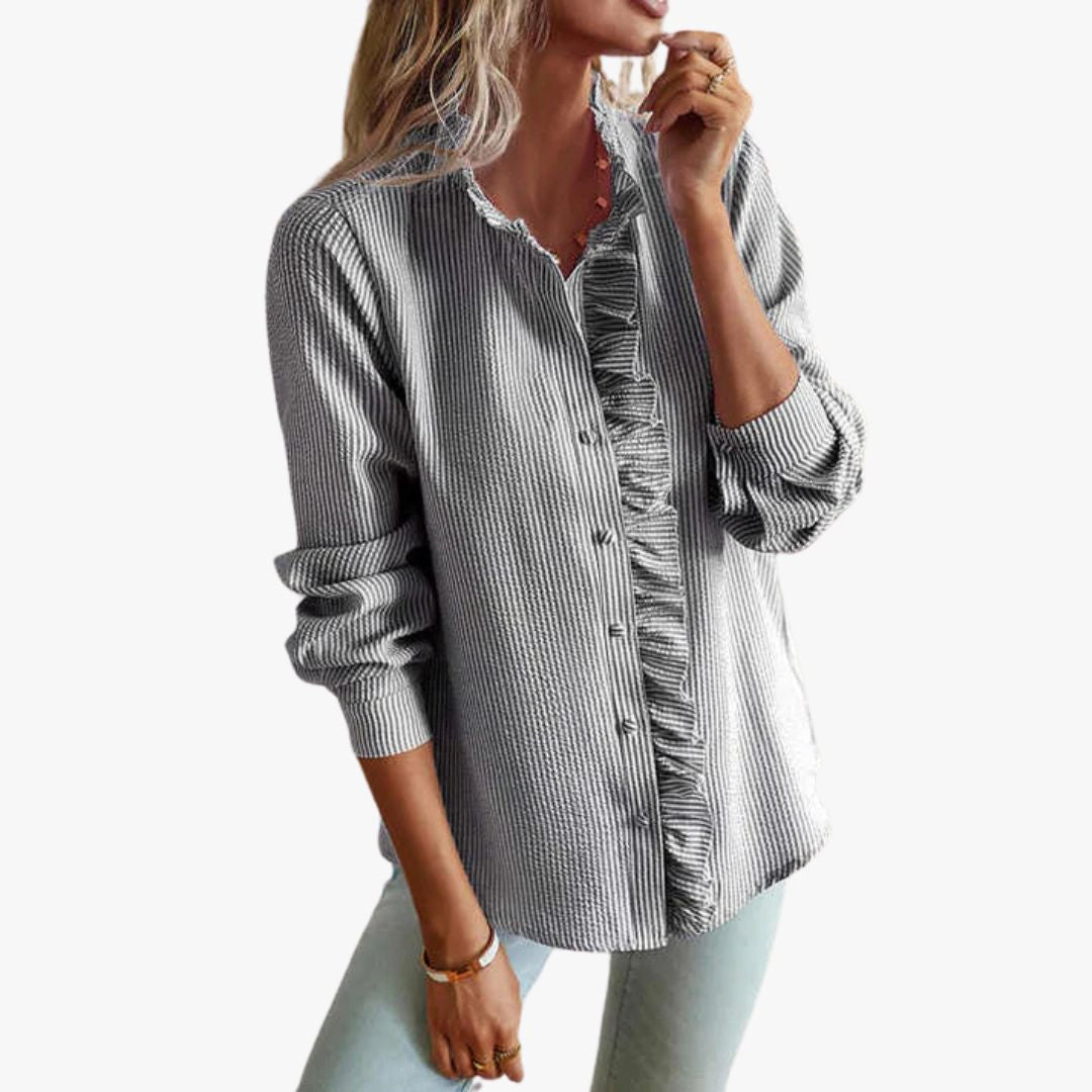 Jace & Rose Elegant Striped Blouse with Long Sleeves for Women