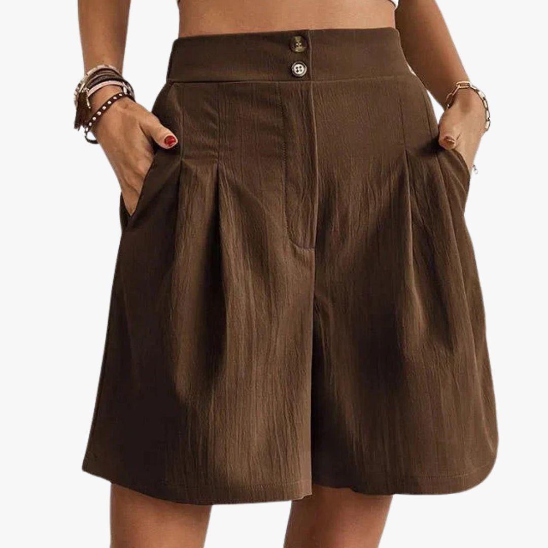Jace & Rose High-Waisted Beach Shorts Tailored Fit Pleated Front Wide Leg with Pockets for Women