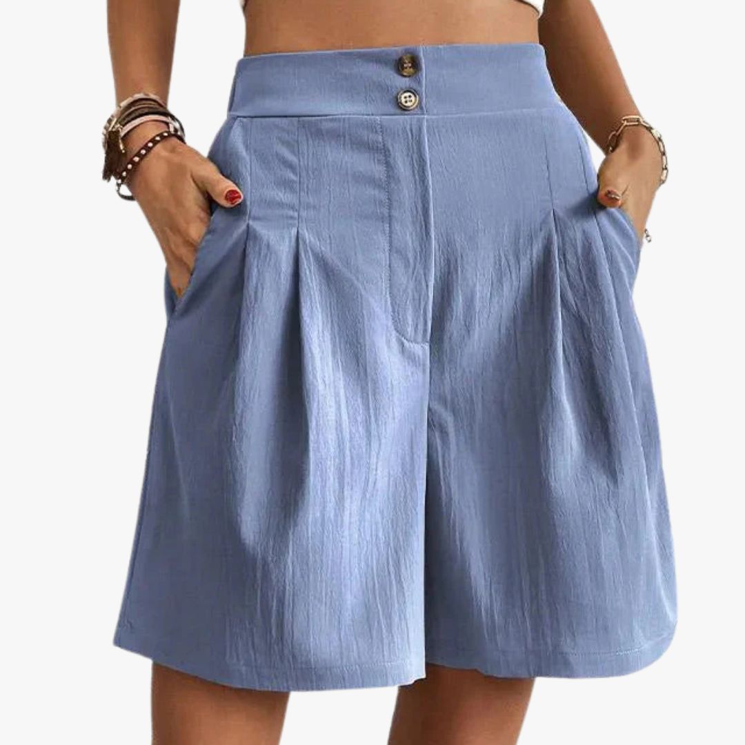 Jace & Rose High-Waisted Beach Shorts Tailored Fit Pleated Front Wide Leg with Pockets for Women
