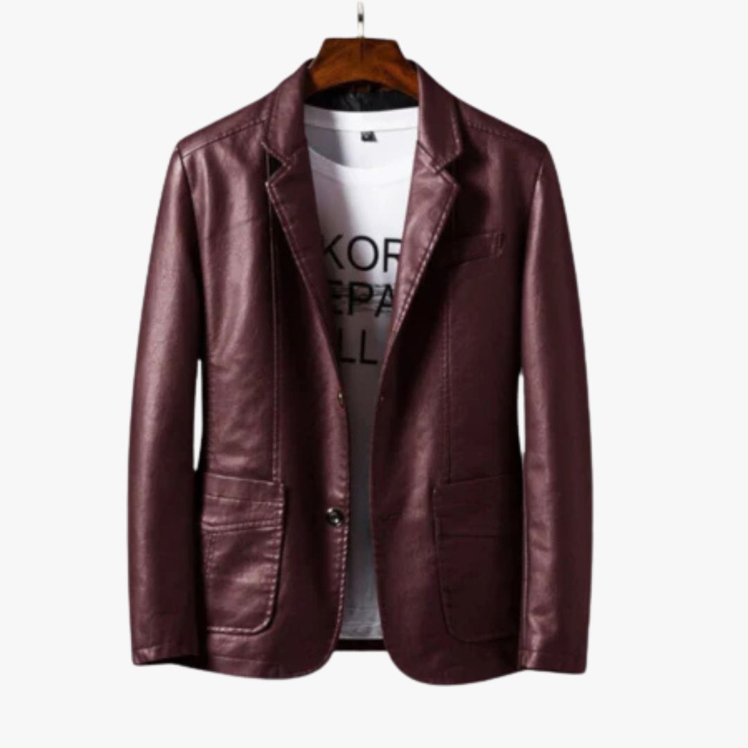 Jace & Rose Leather Jacket with Stand Collar & Button Closure for Men