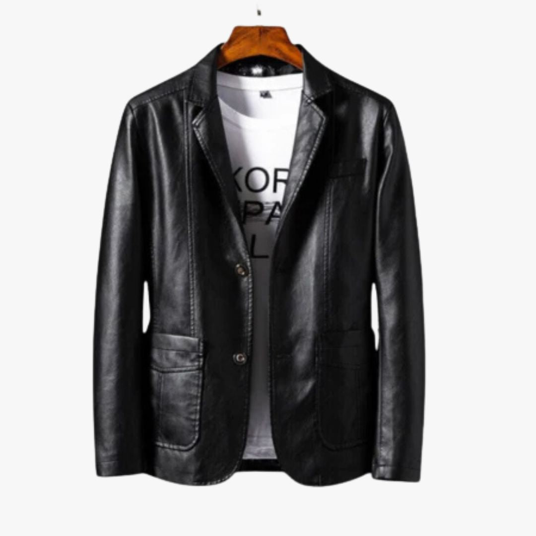 Jace & Rose Leather Jacket with Stand Collar & Button Closure for Men