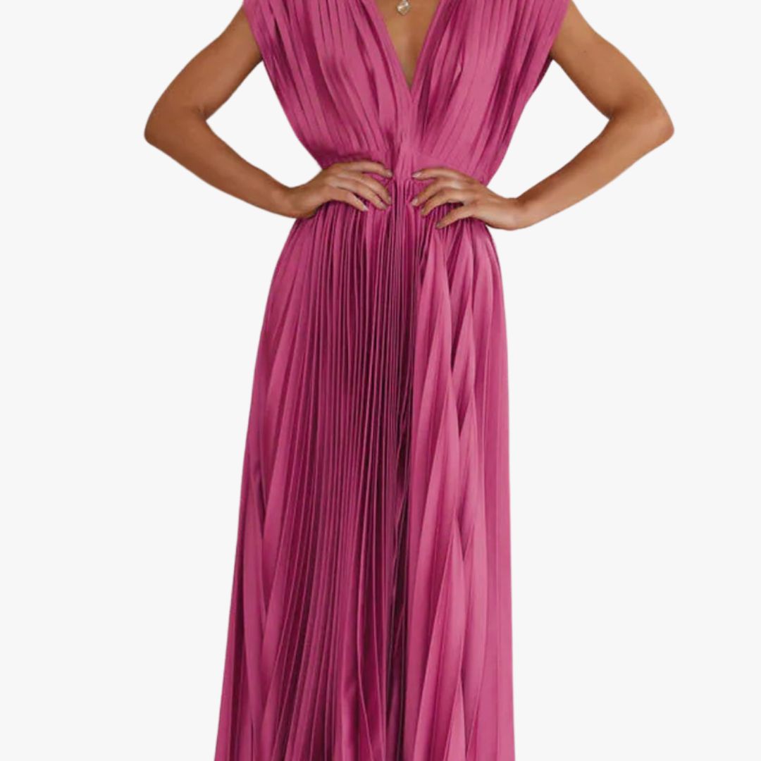 Jace & Rose Pleated Maxi Dress Sleeveless V-Neck for Women