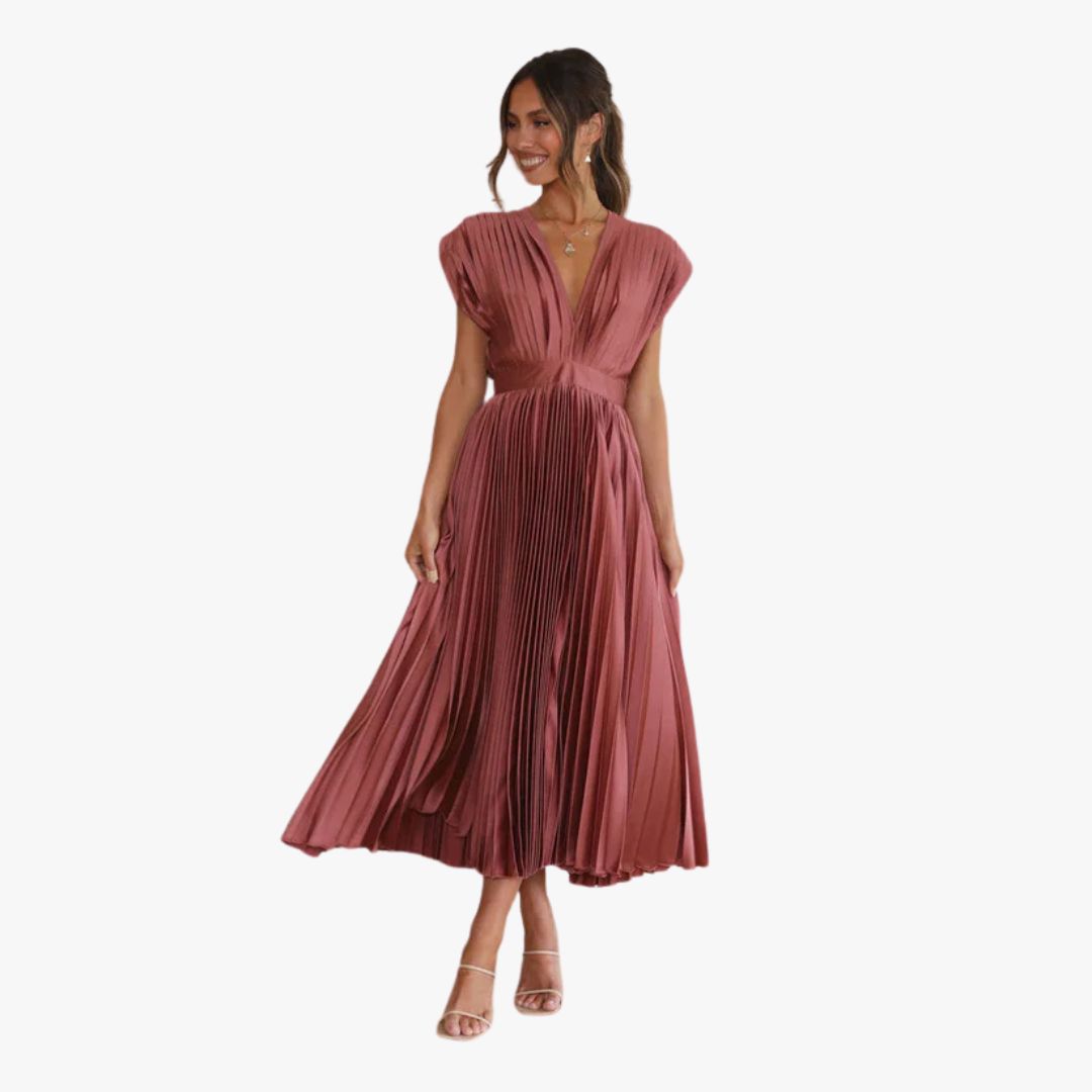 Jace & Rose Pleated Maxi Dress Sleeveless V-Neck for Women