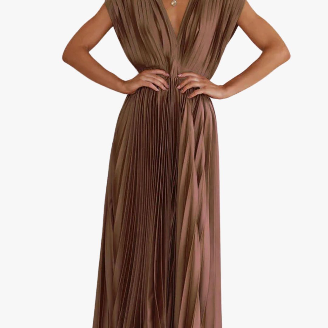 Jace & Rose Pleated Maxi Dress Sleeveless V-Neck for Women