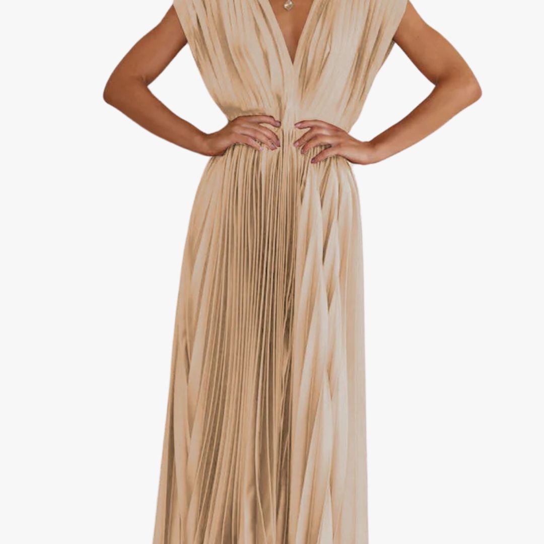 Jace & Rose Pleated Maxi Dress Sleeveless V-Neck for Women