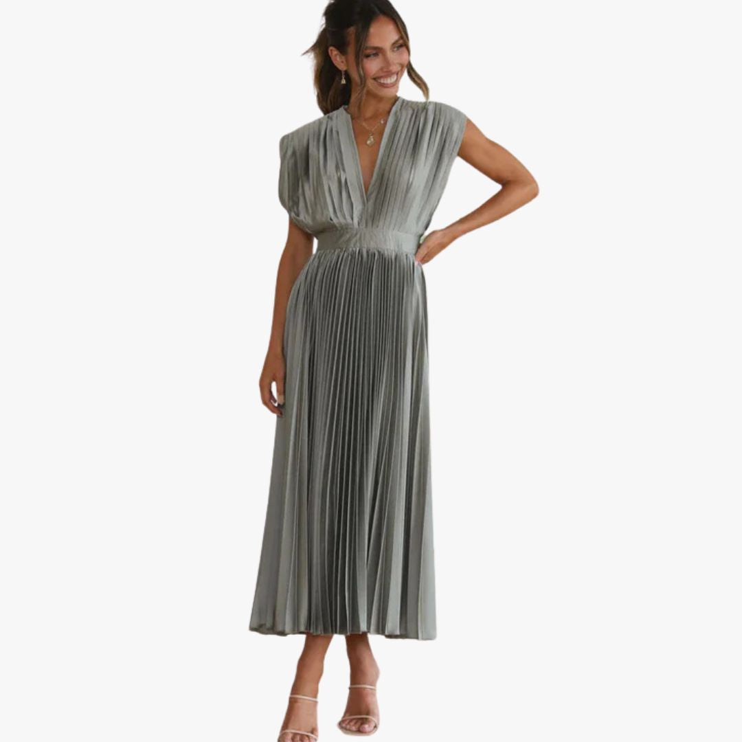 Jace & Rose Pleated Maxi Dress Sleeveless V-Neck for Women