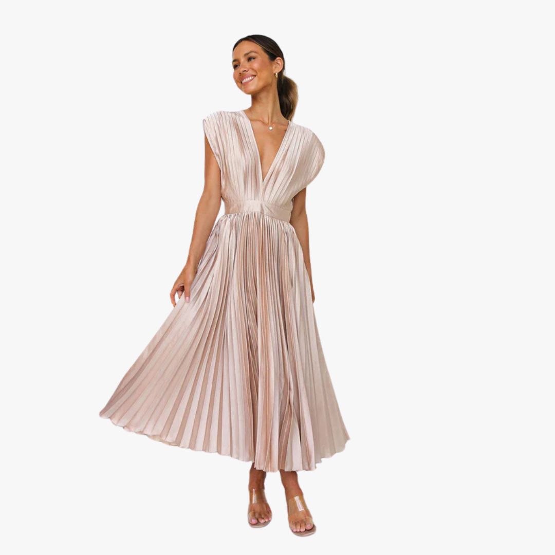 Jace & Rose Pleated Maxi Dress Sleeveless V-Neck for Women