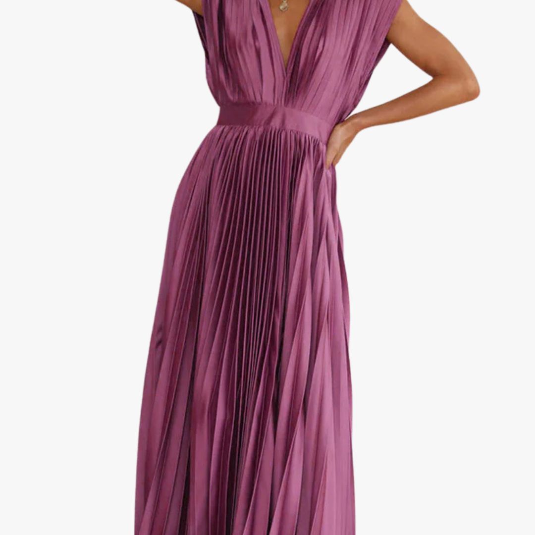 Jace & Rose Pleated Maxi Dress Sleeveless V-Neck for Women