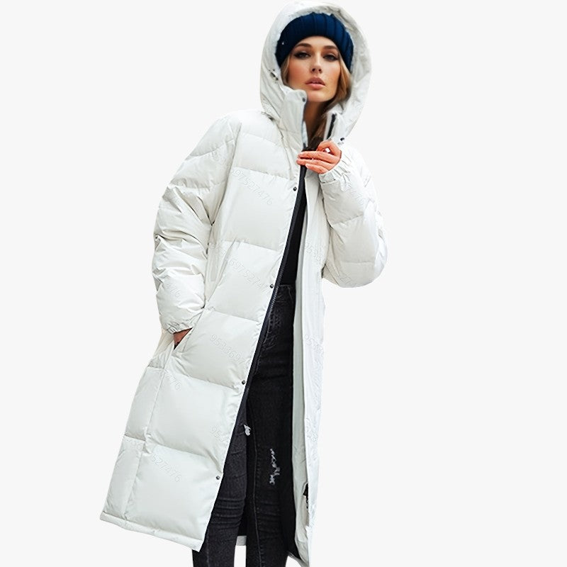 Jace & Rose Stylish Long Down Coat with Hood and Padding for Women