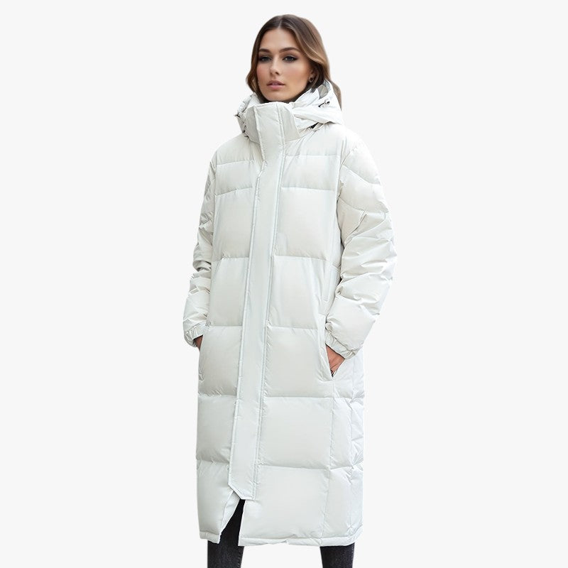 Jace & Rose Stylish Long Down Coat with Hood and Padding for Women