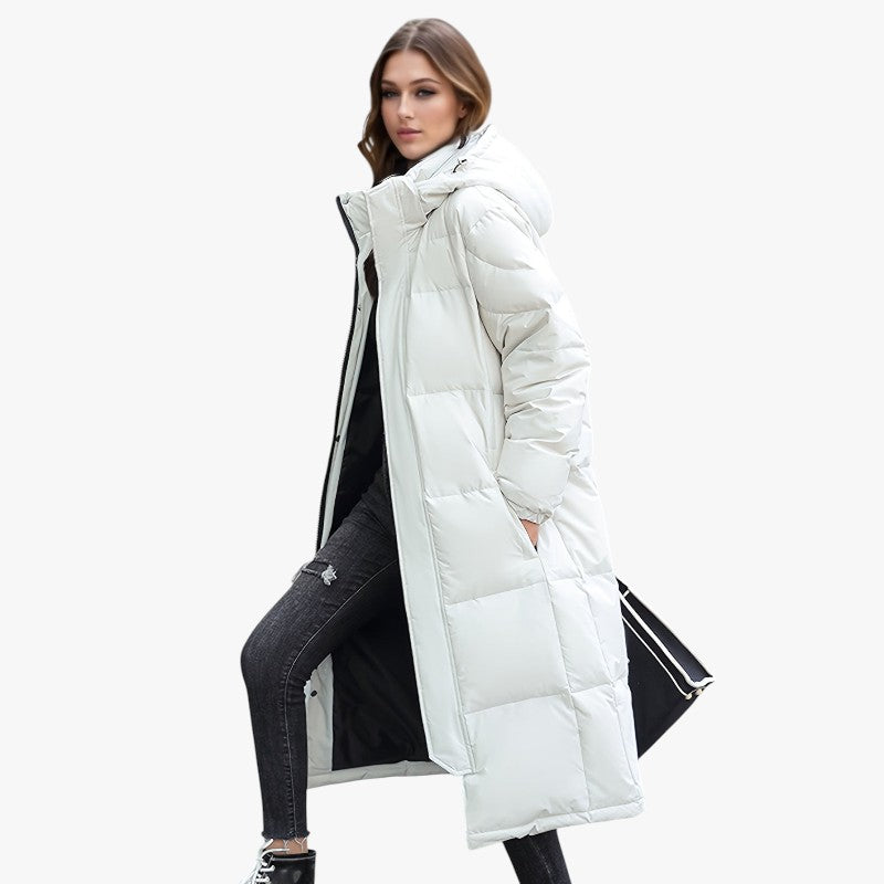 Jace & Rose Stylish Long Down Coat with Hood and Padding for Women