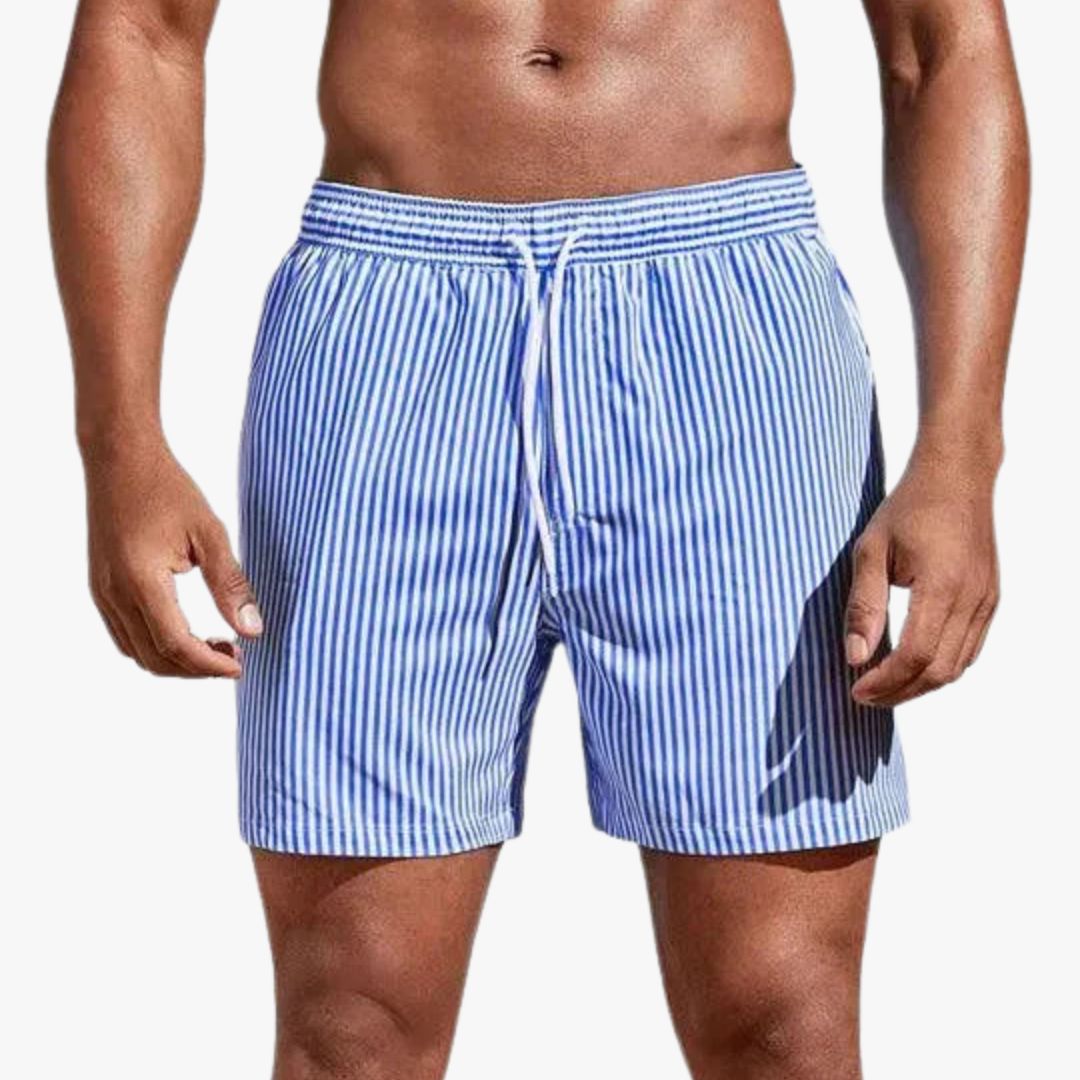 Jace & Rose Swim Trunks Striped Pattern Elastic Waistband with Drawstring Quick-Dry for Men
