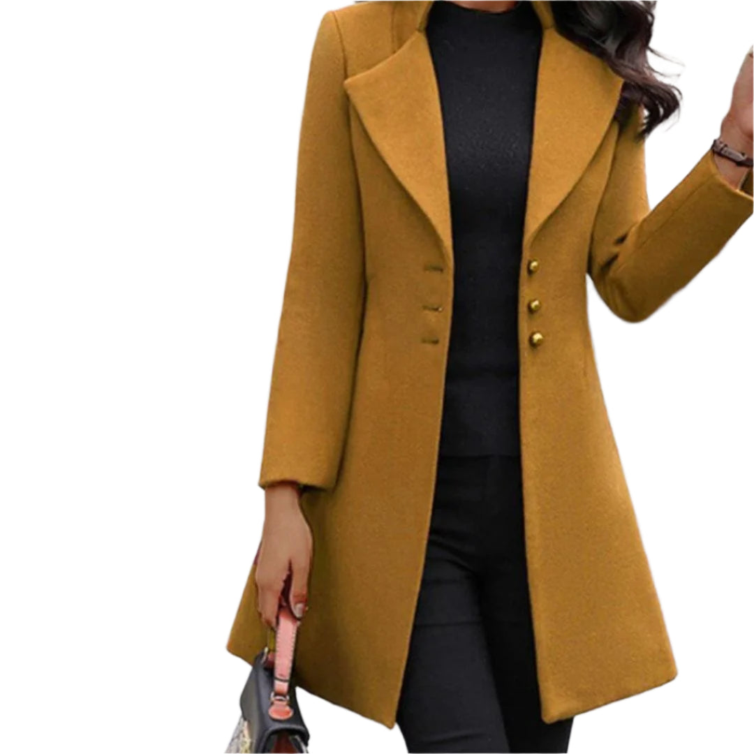 Jace & Rose Tailored Coat Wool Blend Mid-Thigh Length Notched Lapel Button-Up for Women