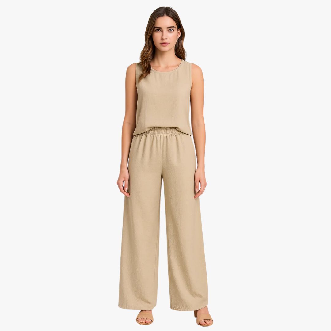 Jace & Rose Wide-Leg Trousers High Waist Pleated Front 2 Piece set for Women