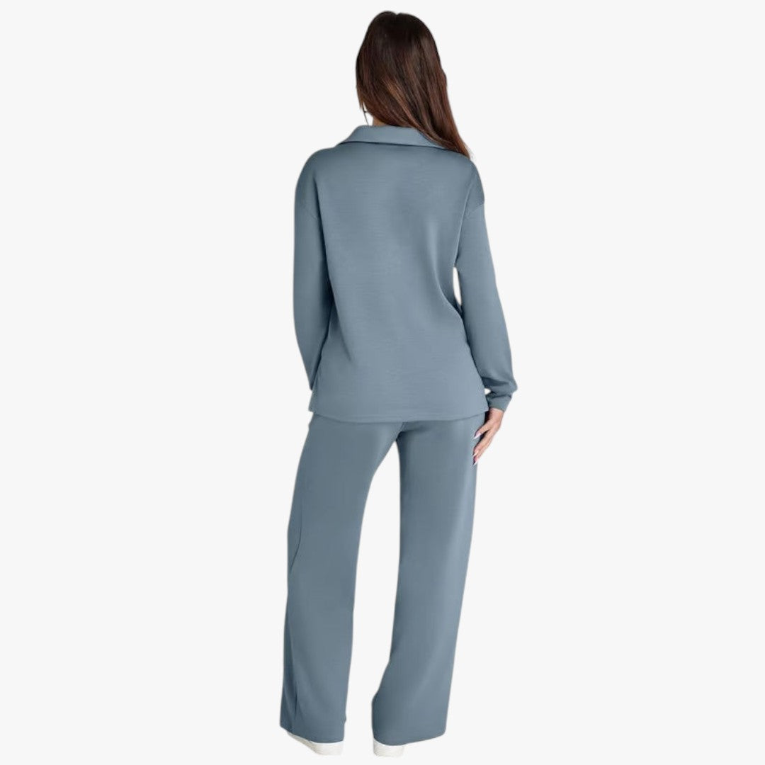 Jace & Rose 2-Piece Set V-Neck Sweatshirt and Elastic Waist Wide-Leg Trousers for Women