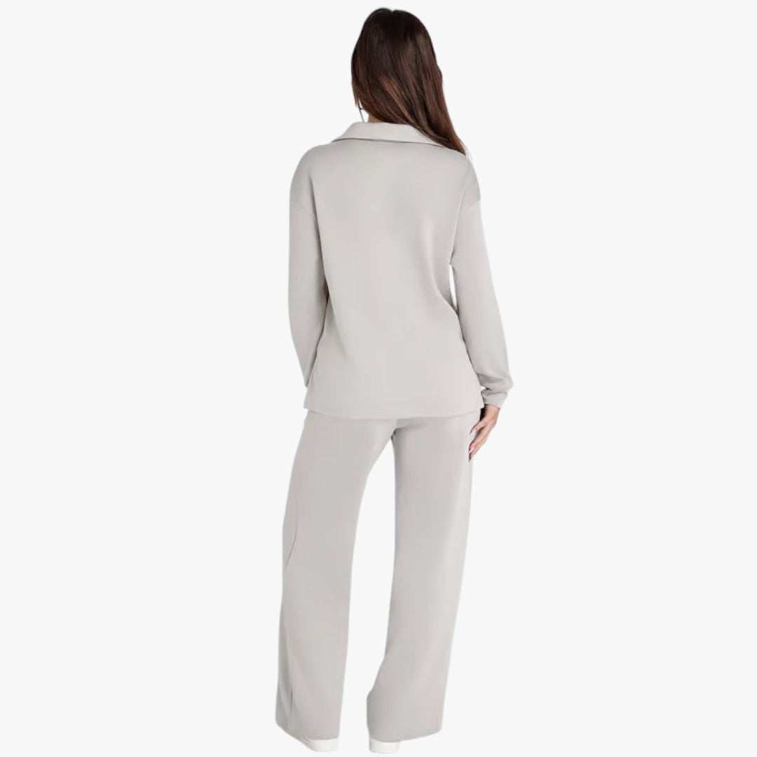 Jace & Rose 2-Piece Set V-Neck Sweatshirt and Elastic Waist Wide-Leg Trousers for Women