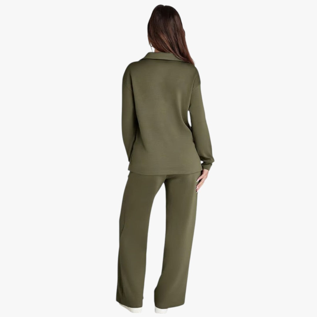 Jace & Rose 2-Piece Set V-Neck Sweatshirt and Elastic Waist Wide-Leg Trousers for Women