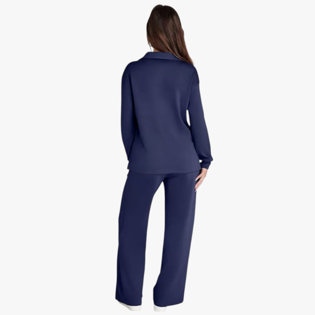 Jace & Rose 2-Piece Set V-Neck Sweatshirt and Elastic Waist Wide-Leg Trousers for Women