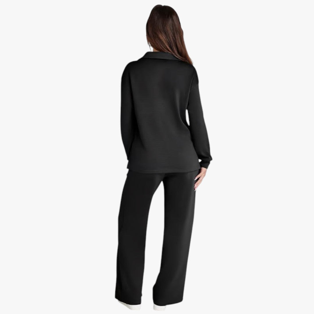 Jace & Rose 2-Piece Set V-Neck Sweatshirt and Elastic Waist Wide-Leg Trousers for Women