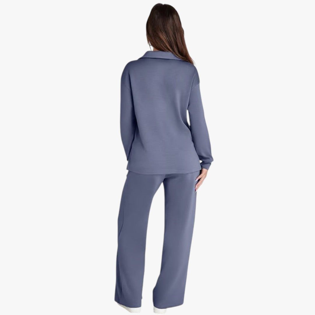 Jace & Rose 2-Piece Set V-Neck Sweatshirt and Elastic Waist Wide-Leg Trousers for Women