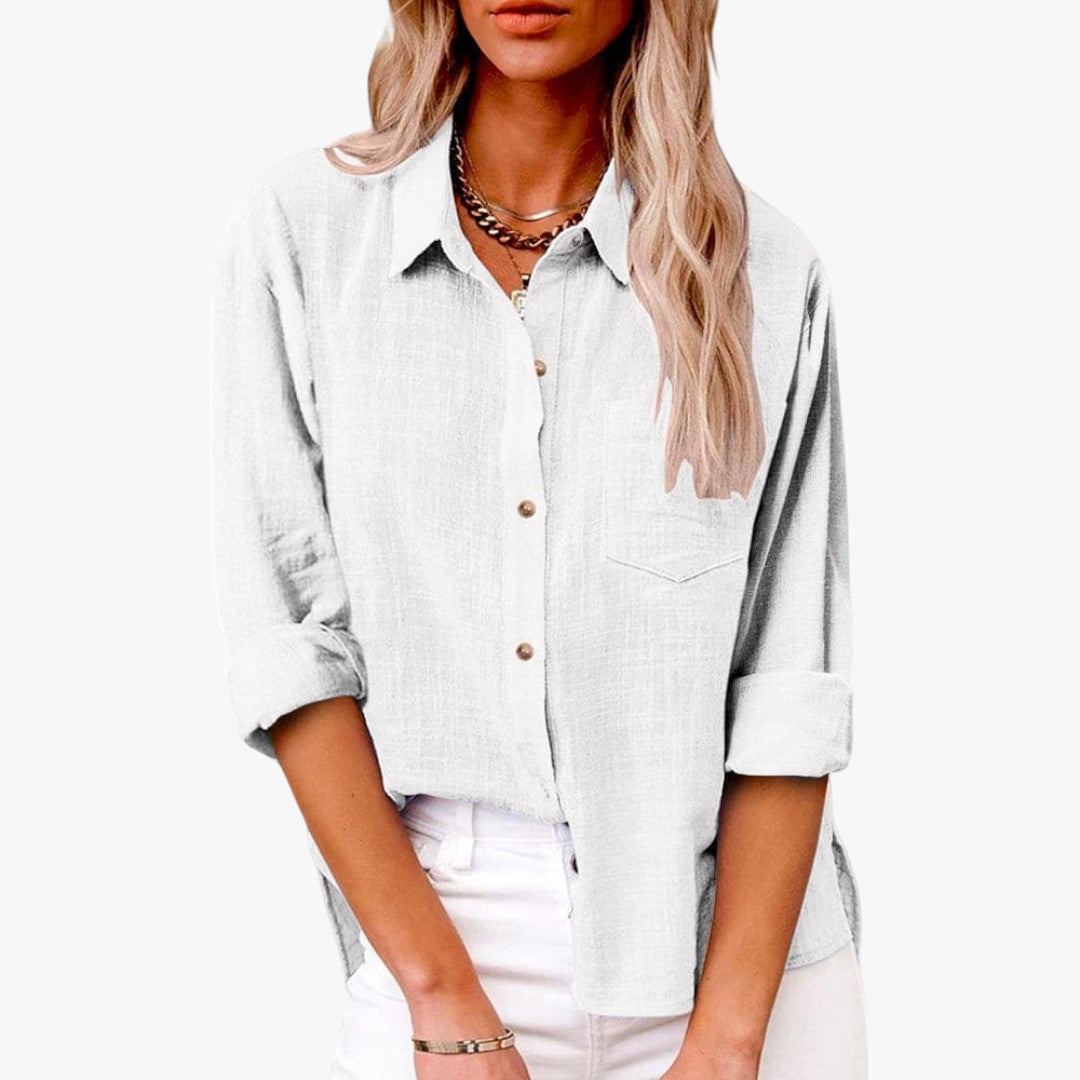 Jace & Rose Chic Button Down Long Sleeve Linen Blouse Shirt for Women