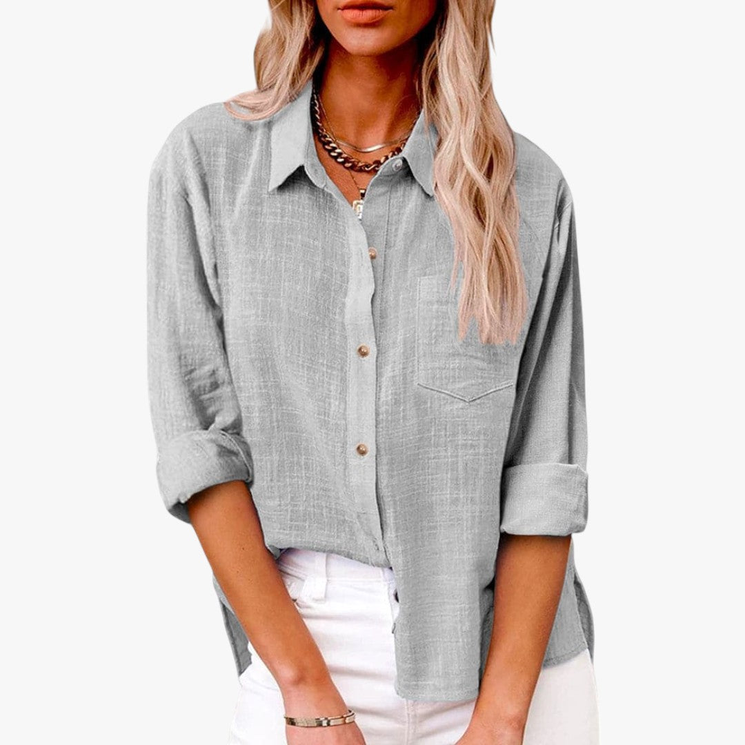 Jace & Rose Chic Button Down Long Sleeve Linen Blouse Shirt for Women