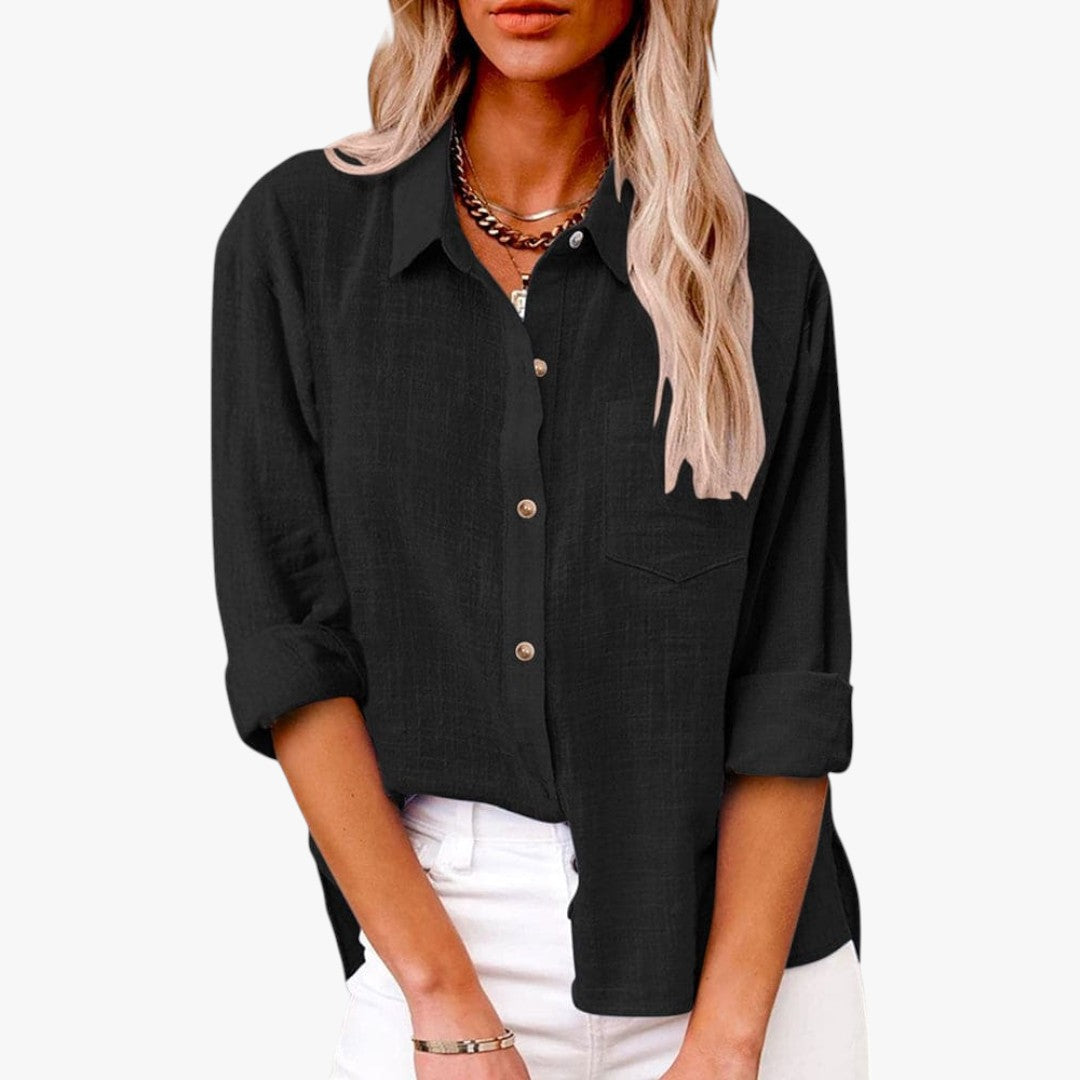 Jace & Rose Chic Button Down Long Sleeve Linen Blouse Shirt for Women