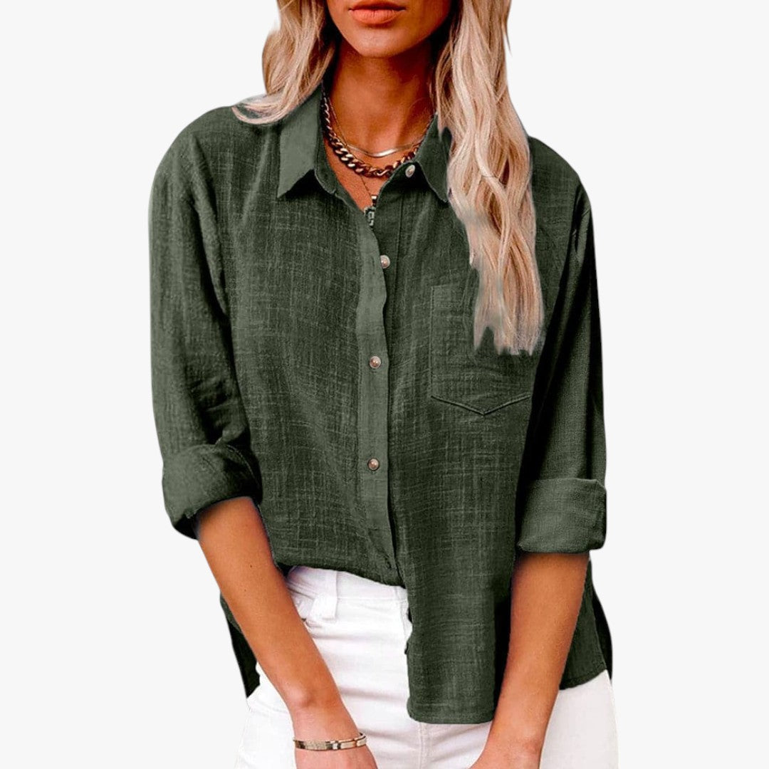 Jace & Rose Chic Button Down Long Sleeve Linen Blouse Shirt for Women