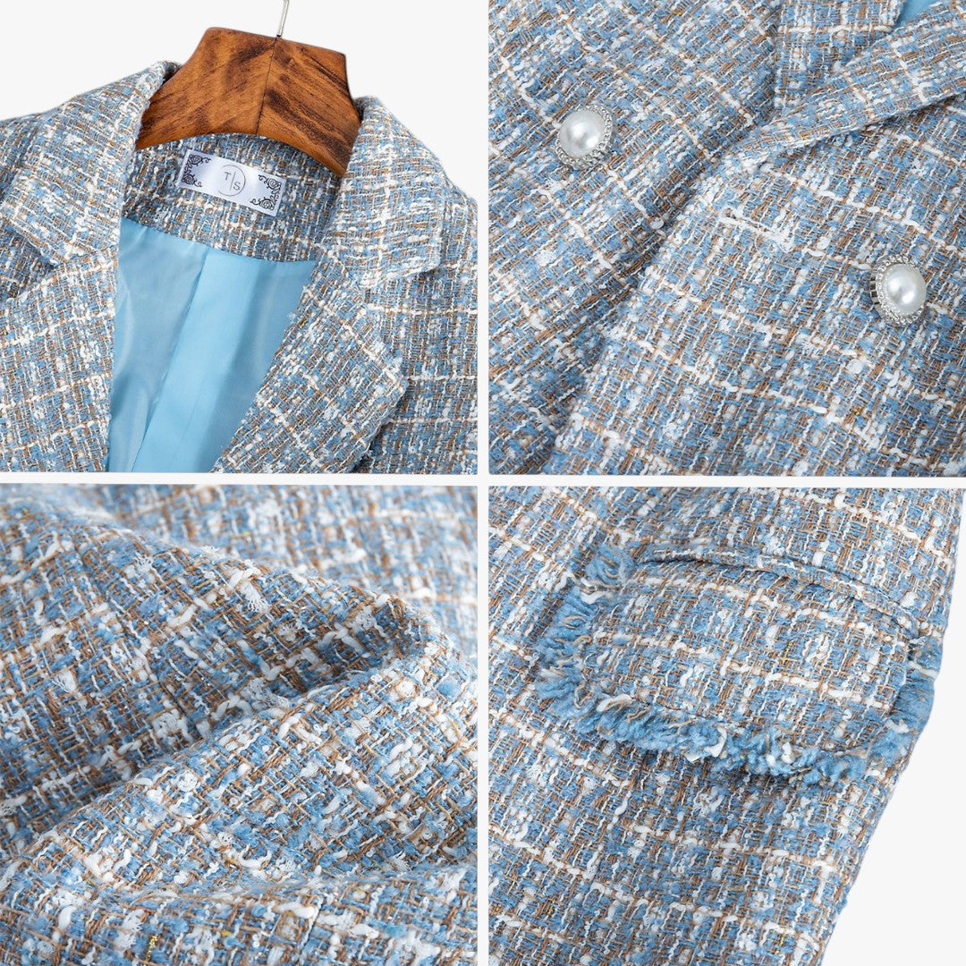 Jace & Rose Chic Tweed Blazer with Pockets and Button for Women